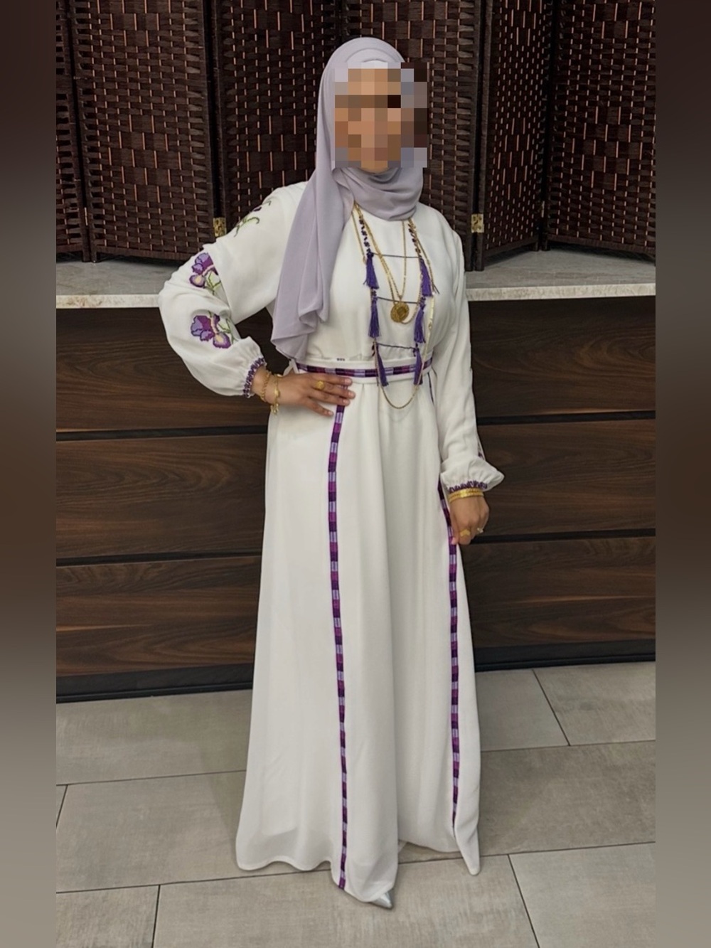 White Embroidered Maxi Dress with Purple Accents